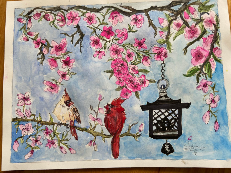 Cherry Blossom with Cardinals