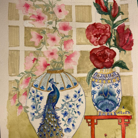 Peacock with Asian Vases