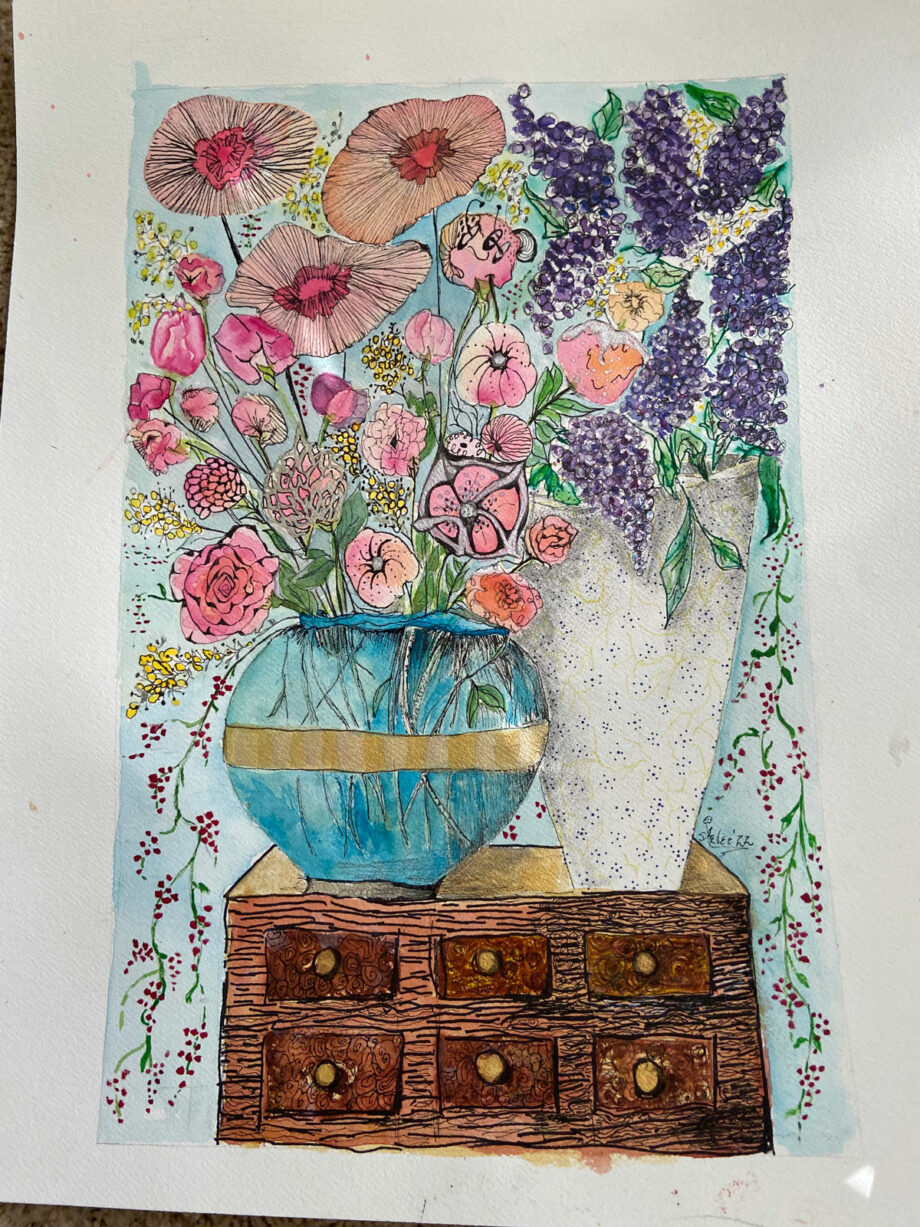 Flowers-on-a-Bureau
